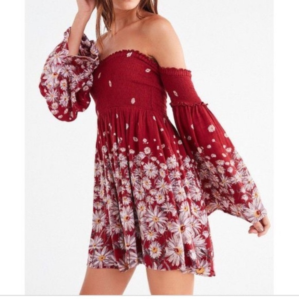 UO Ecote Smocked Off-The-Shoulder Dress